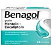 Benagol Antisettico Per Bocca e Gola Mentolo e Eucalipto 24 Pastiglie