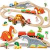 Lehoo Castle Ferrovia in legno, ferrovia in legno, per bambini, dinosauro giocattolo ferroviario in legno, treno Dino, compatibile con Brio, Thomas