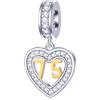 GLOWDAS 10 11 a 21 22 23 24 25 28 30 33 35 40 45 50 55 60 65 70 75 80 Charms Compleanno, Fit Bracciale Anniversario Europeo/Collana, Numero D'oro 925 Argento Sterling Cuore Ciondolo con CZ, per Donne/Uomini
