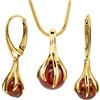 Copal Set Di Gioielli In Argento 925 Placcato Oro Con Ambra Ciondolo E Orecchini