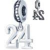 GLOWDAS 24 ° Anniversario Ciondoli Charms si adatta Pandora San Valentino Bracciale, 925 Argento Sterling 24 Compleanno Ciondolo Perline con Birthstone CZ, Numero 24 Anni Regali per Coppia/Famiglia/Sposa
