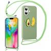 Foonary Cover con Cordino per iPhone 16 Plus 6,7, Custodia con Laccio Collana Tracolla Aesthetic Disegni Antiurto Morbido TPU Necklace Regolabile Protettiva Corda Case per iPhone 16 Plus, Avocado