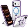 Flyzoo Cover Magnetica per iPhone 17 Pro con Supporto Stand ad Anello, [Protezione Antilngiallimento & Antiurto] Custodia Trasparente Posteriore Hard PC Case con Silicone Bordo, 6.3'', Clear Viola