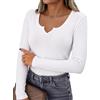 Bresdk Maglia Termica Donna Manica Lunga Scollo a V Top Termico Slim Fit con Interno Felpato Morbido in Cotone Elasticizzato Maglietta Intima Invernale Elegante per Ufficio Bianco M