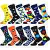 WeciBor 12 paia di calzini colorati divertenti da uomo in cotone novità pazzo divertente divertente con motivo, Nero/Blu/Arancione/Giallo/Multicolore Geometrico-12M, 43-46