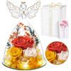 Touloube Festa della Mamma Rosa Stabilizzata Vera Regalo, Regalo Rosa Eterna con Angelo e Luci LED, Regalo Compleanno Anniversario San Valentino per Fidanzata, Moglie, Mamma, Donna, Madre, Nonna