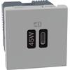BTICINO Caricatore USB Tipo C, JG4294C, Caricatore con 1 Porta USB Tipo C, Potenza Max 45W, Quick Charge, Power Delivery, Ricarica di Dispositivi Elettronici, Presa Elettrica da Muro, 2 Moduli, Grigio