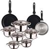 WELL HOME MOBILIARIO & DECORACIÓN Well Home Set di utensili da cucina da 12 pezzi in acciaio inox + 3 padelle Ø16Ø20Ø24 cm Grigio metallizzato in alluminio pressato