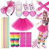 Ronilp Costume Anni '80 per Donne - Set al Neon con Gonna Tutù, Guanti a Rete in Pizzo, Fascia con Fiocco di Nastro e Orecchini da Sole - Accessori per Feste in Maschera