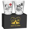 LKKCHER NOVELTY Set di 2 Bicchierini da Shot in Vetro, 60 ml Tumbler, Mr Right and Ms. Always Right Modello, con Confezione Regalo, per Tequila, Vodka, Whisky, Brandy, Matrimoni, Feste, Anniversari, San Valentino