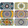 HENXFEN LEAD Piatti da portata in porcellana, set di piatti rettangolari piccoli da 8 pollici, piatti da insalata per sushi, antipasti, torte, design floreale bohémien in 6 vivaci colori