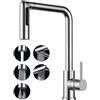 FORIOUS Rubinetto Lavello Cucina, Miscelatore Cucina con Doccetta Estraibile, 5 Modalità, Acciaio Inox Girevole a 360°, Maniglia Singola per Acqua Calda e Fredda Rubinetto Miscelatore, Cromo Lucido
