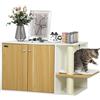 Pawhut Mobili per lettiera per gatti con centro giochi, cuscino, palla, porta laterale e piedini antiscivolo 94X48X50,5 cm Bianco - Oak and White