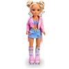 Nancy - Ballerina sui pattini, bambola con pattini, lunghi capelli, giacca rosa di pelle con frange, per bambine/I dai 3 anni, Famosa (NAC22000)
