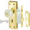 newliplace Set di serrature da infilare con pomello in vetro cristallo, pomelli per porte antiche dorate con serratura e chiave, adatto per porte interne, finitura in ottone lucido