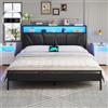 Brinlawb Letto Imbottito 160x200 cm, Struttura letto con Luce LED e Stazione di Ricarica (2 Prese CA 2 Porte USB) Letto Matrimoniale con testiera e pediera, Facile da montare, Moderno, Nero