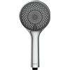 Wenko Soffione doccia risparmio acqua, Ø 11 cm - Doccetta universale, soffione doccia con sistema per risparmio idrico e 5 tipi di getto, ABS, 11 x 11 cm, Cromo/Bianco/Grigio
