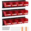 VEVOR Contenitori Portaoggetti da Parete, 12 Contenitori in Plastica e 3 Guide in Metallo, Scatola Portaoggetti Impilabile Sospeso per Ferramenta per Officina, Stanza dei Lavori Manuali, Rosso