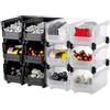 VEVOR Contenitori Impilabili in Plastica, 377 x 215 x 180 mm, 12 Pezzi, Contenitori in Plastica per Organizzare Oggetti in Armadio, Garage, Forniture per Ufficio, Altri Accessori, Nero e Trasparente