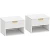 HOMCOM Set di 2 Comodini Sospesi con Pannelli Scanalati, Cassetto e Ripiano, 40x34x29 cm, Bianco | Aosom Italy