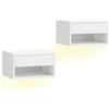 HOMCOM Set 2 Comodini Sospesi con LED RGB Integrati e Regolabili con APP, Cassetto e Ripiano, 37x32x21 cm, Bianco | Aosom Italy