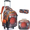 Egchescebo Zaino con Rotelle Bambini Trolley Zainetto Asilo Scuola Elementare Primaria 17" 3PCS Borsa Pranzo Portamatite Media Carrello Ruote Valigia Ragazzi Cavalcabile per Rullo Pallacanestro Rosso