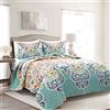 Lush Decor Boho Chic - Set di 3 trapunte in cotone, reversibile, stile oversize, colore: rosso e oceano