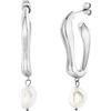 Breil, Collezione Alchemy, Orecchini Donna, Orecchini in Acciaio Lucido Silver con Pendente Perla d'Acqua Dolce, Forma Fluida, Chiusura a Farfalla, Dimensioni 45×19 mm, Idea Regalo Donna