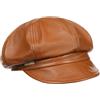 Seeberger Berretto Newsboy in Pelle Donna - Cappellino da Cappello Baker Boy con Visiera, Fodera Autunno Estate Primavera Inverno Estate/Inverno - L (58-59 cm) Cognac