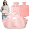 Ouxayapl Borsa Acqua Calda con Cintura Regolabile - Borsa Dell'acqua Calda in Gomma con Peluche Morbida Copertura in Vita, Boule Acqua Calda per Collo e Spalle, Schiena, Gambe, Vita Calda (Rosa)