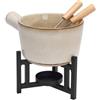 Set fonduta con 2 forchette (4 pezzi) - Porcellana,acciaio,legno - Grigio,nero,acciaio,naturale