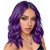 PORSMEER Parrucca da donna corta Bob riccioli per afro/donne/ragazze parrucca centrale naturale parrucca per capelli festa/costume senza pizzo frontale (viola scuro)