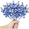 Kunjocy 12 steli di bacche natalizie glitterate innevate, bacche di Natale smerigliate, decorazioni artificiali per ghirlande di Natale, ornamenti per albero di Natale (blu reale)