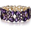 EVER FAITH Cristalli Strass Art Deco Bigiotteria Irregolare Ovale Goccia Prom Bracciale Elastico per Donna Viola Oro-Fondo