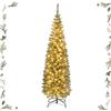 GYMAX Albero di Natale Slim, con 150/180 / 200 Luci a LED, 296/390 / 499 Rami, Folto e Realistico, Base Pieghevole in Metallo, Montaggio Facile, Verde (150 cm)
