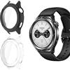 Yenwen Custodia per Xiaomi Watch S4 Cover, 2 Pezzi HD Sottile Anti-Graffio Schermo Vetro Temperato, TPU Flessibile Custodia Antiurto Protettiva Case - Trasparente + Nero