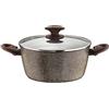 Pintinox Casseruola Alluminio Serie Natura, Antiaderente Effetto Pietra, Manico Effetto Legno, Coperchio in vetro con pomolo soft-touch effetto legno, Adatta all'Induzione, Diametro 26 cm