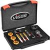 Vigor Set di filettatura ViGOR V7181 per bulloni e dadi ruota, utilizzabile direttamente sul veicolo, M12x1,25, M12x1,5, M14x1,5 mm, rivestimento TIN-HSS, per filettature danneggiate e arrugginite'.