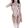 THSCWY Set di lingerie sexy con mucca, anime, cosplay, kawaii, da cameriera, gioco di ruolo, costume per feste di Halloween, da donna, con calze, bianco e nero