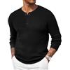COOFANDY Maglione da uomo a nido d'ape Henley a costine Slim Fit Pullover Maglioni Casual Manica Lunga Maglione Camicie, nero, Small