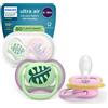 Philips Avent Succhietti Ultra Air 6-18m Foglia e Leopardo, a base vegetale - Set da 2 ciucci - Philips Avent