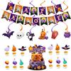 KASESSS 20 Pezzi Striscioni per Halloween Set, Festone di Happy Halloween, Appendere a Spirale, Zucca Pipistrello Fantasma halloweens Cake Topper, Addobbi per Esterno, Interno, Giardino, Porta, Festa