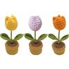 YANGSHINE 3 mini fiori artificiali in vaso all'uncinetto, fiori e tulipani lavorati a mano per decorare ufficio, auto, cruscotto, colore #5