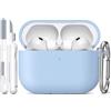 R-fun Custodia per Airpods Pro 3 (2025), custodia protettiva in silicone morbido compatibile con Apple AirPods Pro 3 generazione per donne e uomini con kit di pulizia/portachiavi,Azzurro cielo