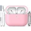 R-fun Custodia per Airpods Pro 3 (2025), custodia protettiva in silicone morbido compatibile con Apple AirPods Pro 3 generazione per donne e uomini con kit di pulizia/portachiavi,Rosa