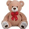 DE.CAR2 Peluche Orso Seduto Beige Con Fiocco Rosso 80Cm
