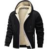 Foweknow Giacca in pile da uomo invernale Full Zip Felpa Sherpa foderata con cappuccio, casual, tinta unita, a maniche lunghe, con cappuccio e tasca, Nero , XS