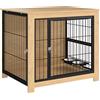 Pawhut Gabbia per cani Tavolino moderno con supporto girevole a 2 ante con 2 ciotole 80X60X68 cm Rovere