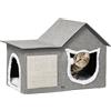 Pawhut Casetta per gatti Casetta per gatti da interno con tiragraffi Cuscino morbido e palla sospesa 65X41X45,5 cm Grigio - Gray
