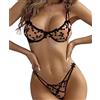 SHEKINI Completo Intimo Donna Sexy Lingerie Push up Reggiseno con Ferretto e Perizoma Tracolla Regolabile Hot Trasparente Brassier e Thong Elegante 2 Pezzi